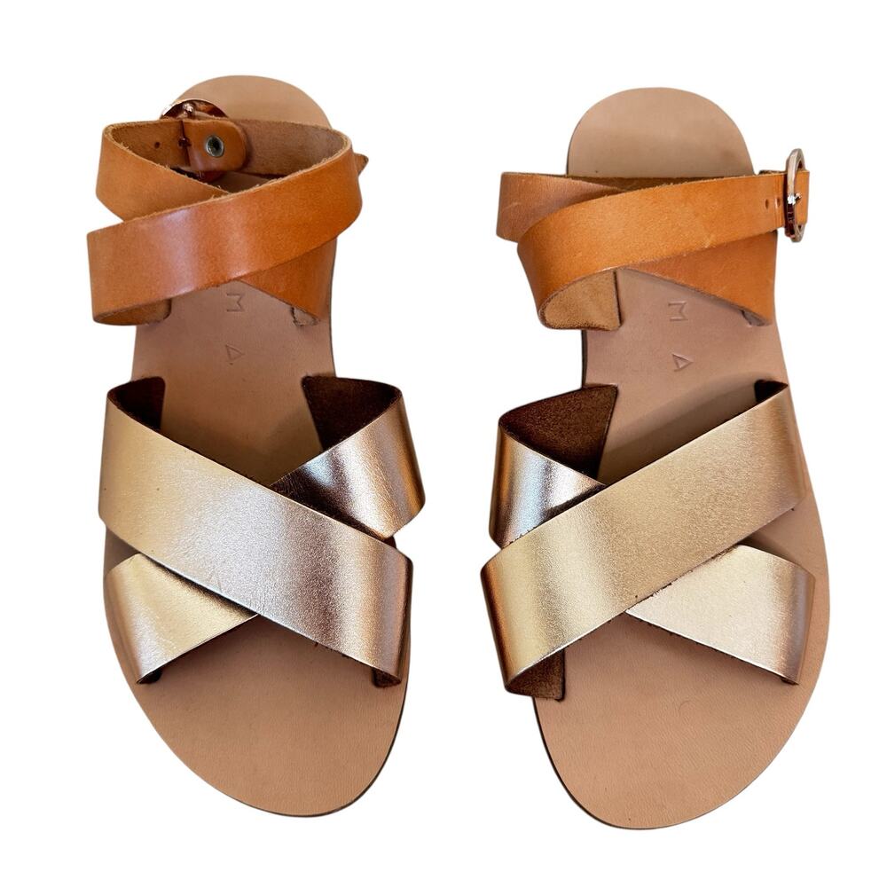 KYMA Patmos Leather Ankle Strap Rose Gold Brown Sandals Size 38